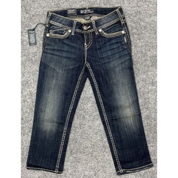 Silver Jeans Mckenzie Flap Capri Womens 26 Blue Denim Stretch Low Rise New - Picture 1 of 11